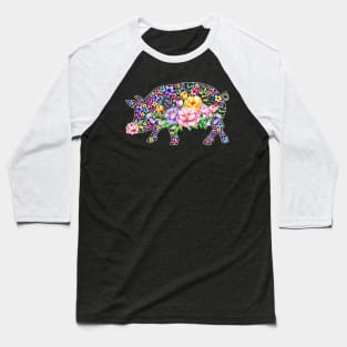 Pig Watercolor Floral Baseball T-Shirt